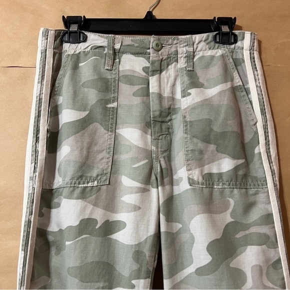 Mother | The Shaker Chop Crop Fray Pants Desert Print Camo Stripe Linen Size 27 - Picture 5 of 16